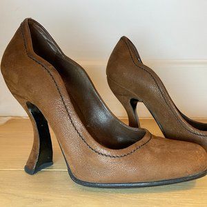 Prada Brown Leather Pumps with Spool Heels (Size 36)